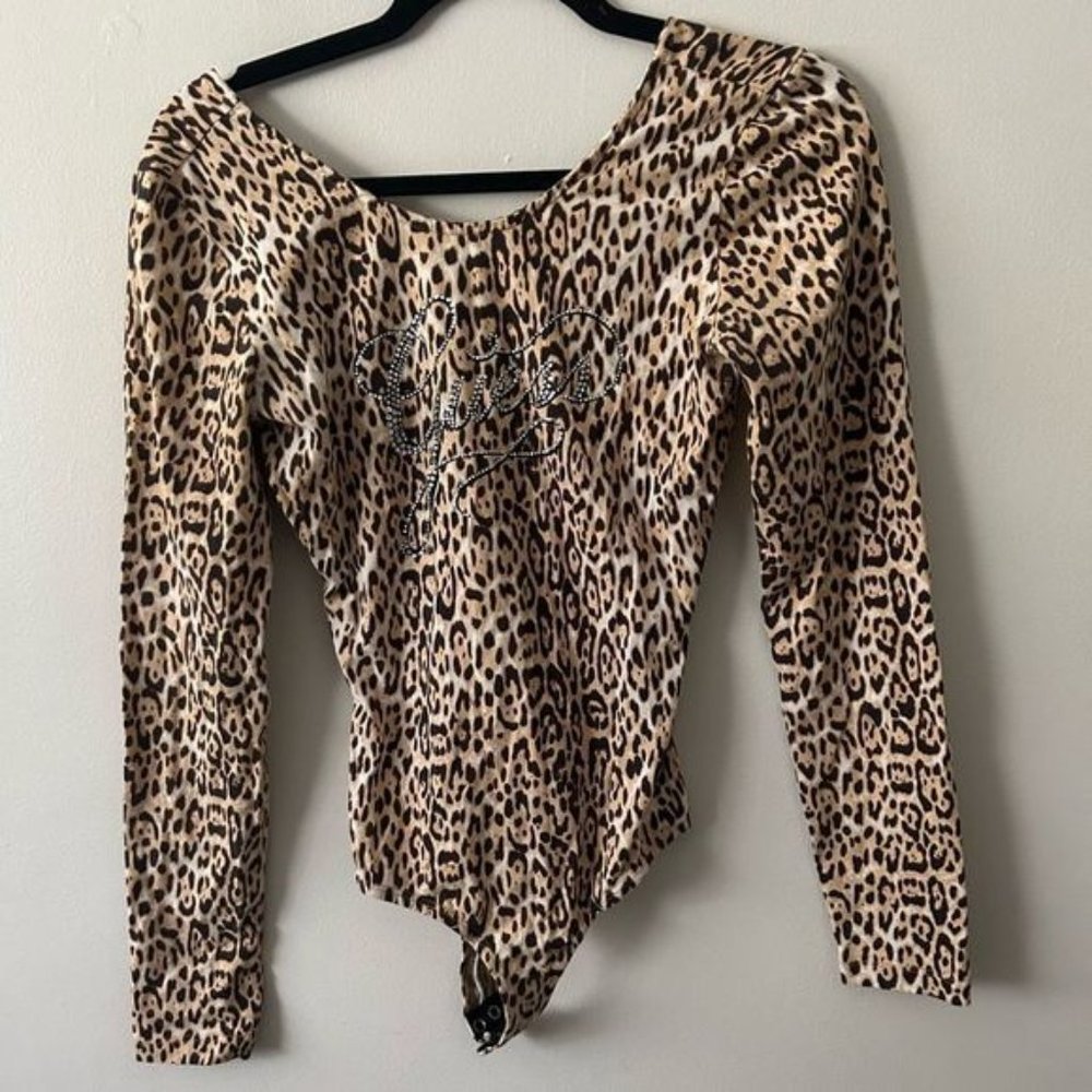 Vintage Y2k?guess rhinestone leopard bodysuit M